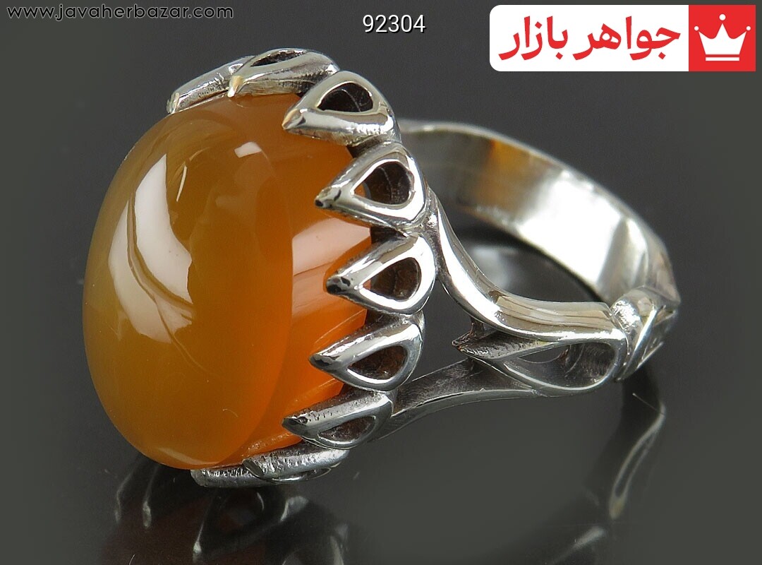 انگشتر نقره عقیق یمنی نارنجی دور اشکی مردانه [شرف الشمس]
